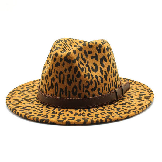 LEOPARD PRINT HAT JAZZ HAT WOOLEN HAT WIDE BRIM HAT_CWAH2582