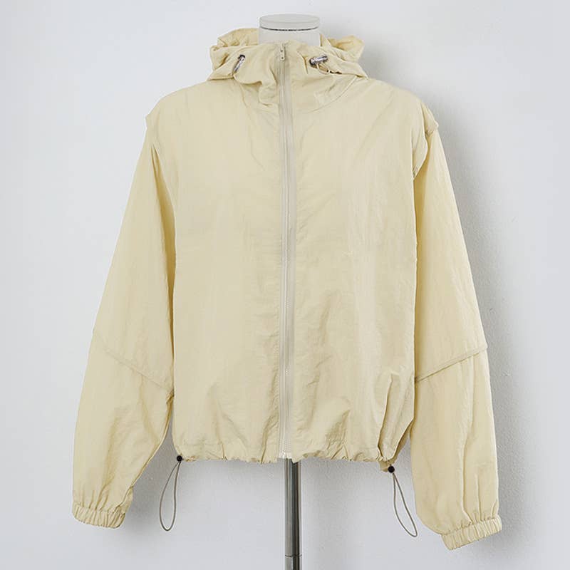 Breathable drawstring hooded sunscreen coat