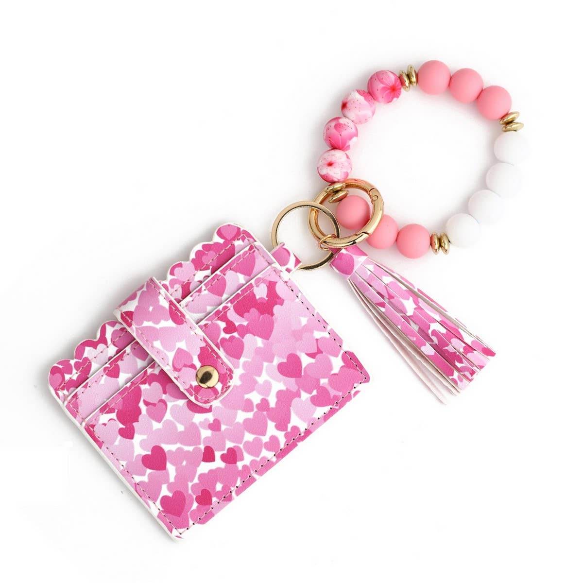 Heart PU Card Wallet with Beaded Keychain_CWAB4944