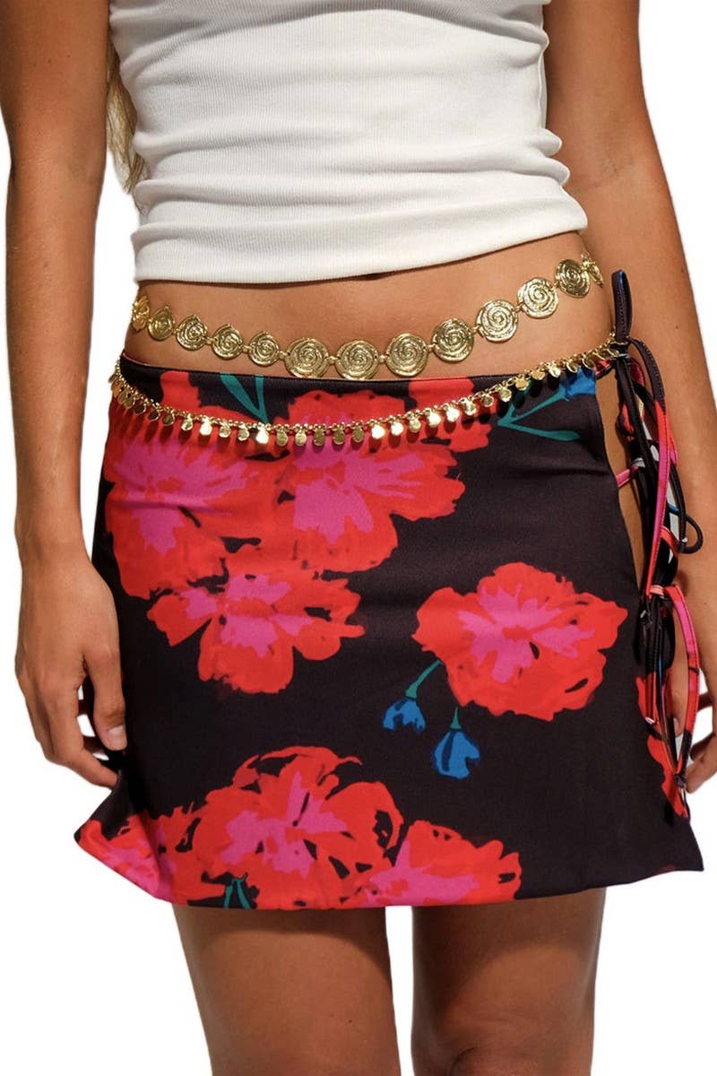 CWBSS0480_SEXY TIE WAIST PRINTED MINI SKIRT