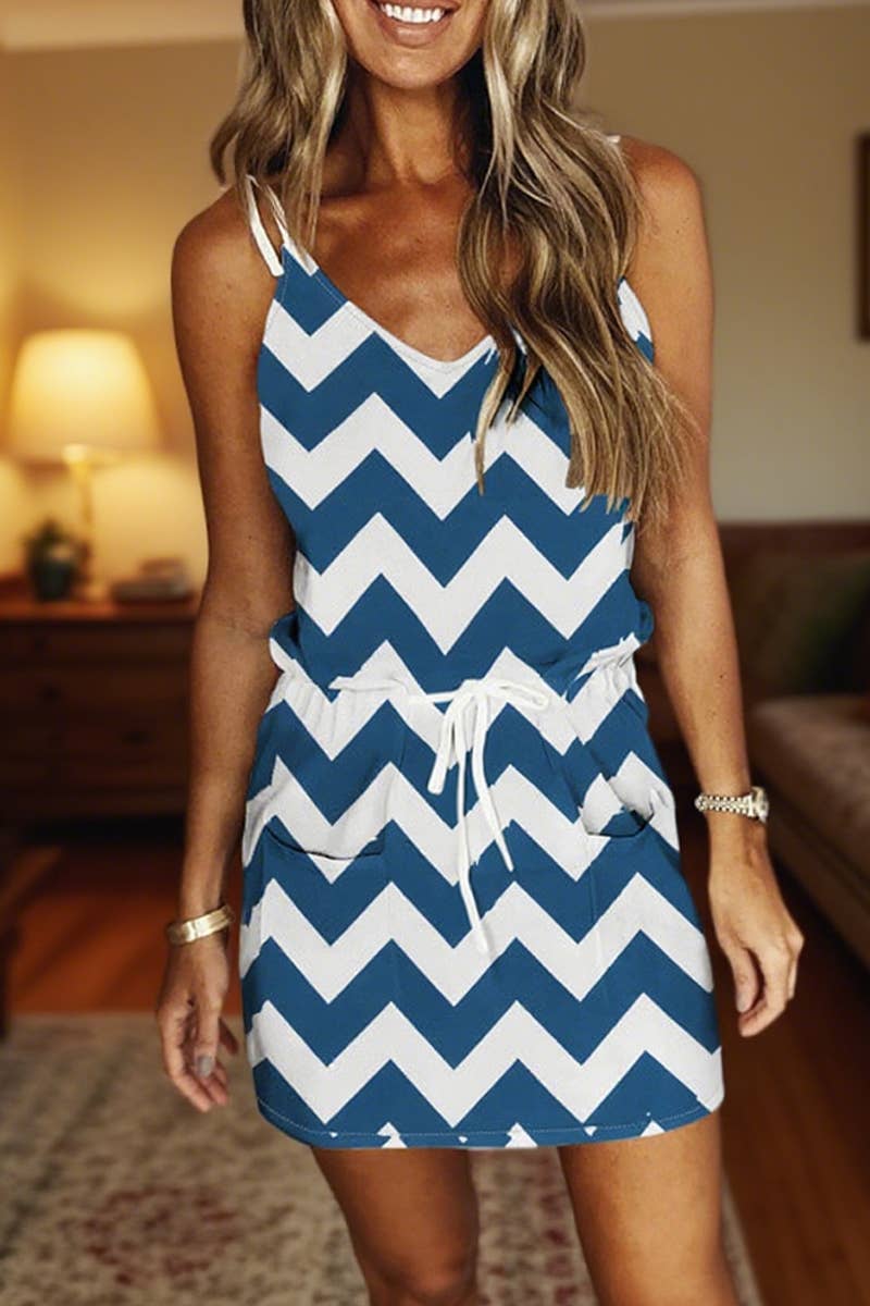 CWDSD8920_V-NECK WAVY STRAP DRESS WITH ADJUSTABLE WAIST