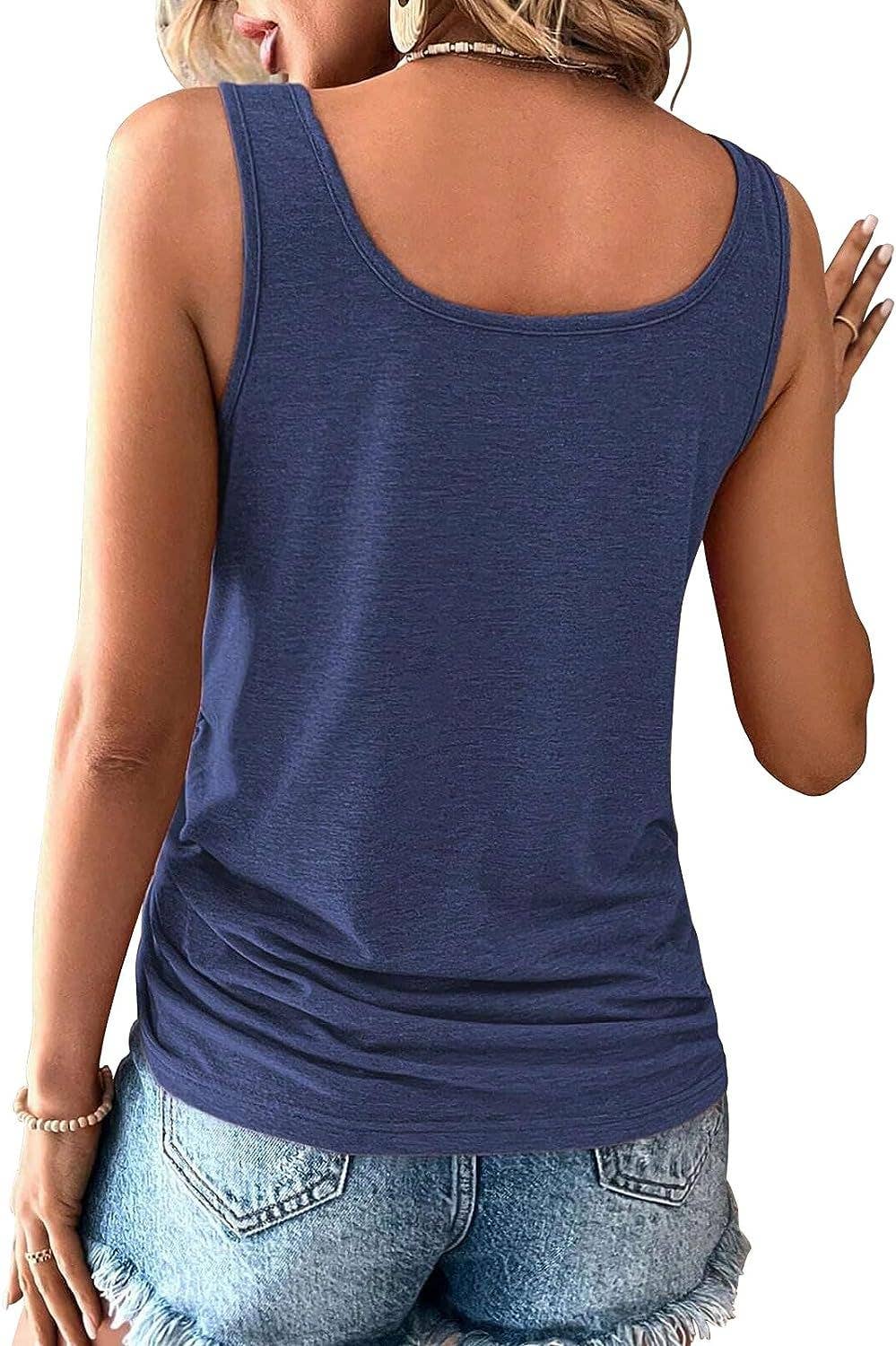 Button-down U-neck loose drawstring T-shirt