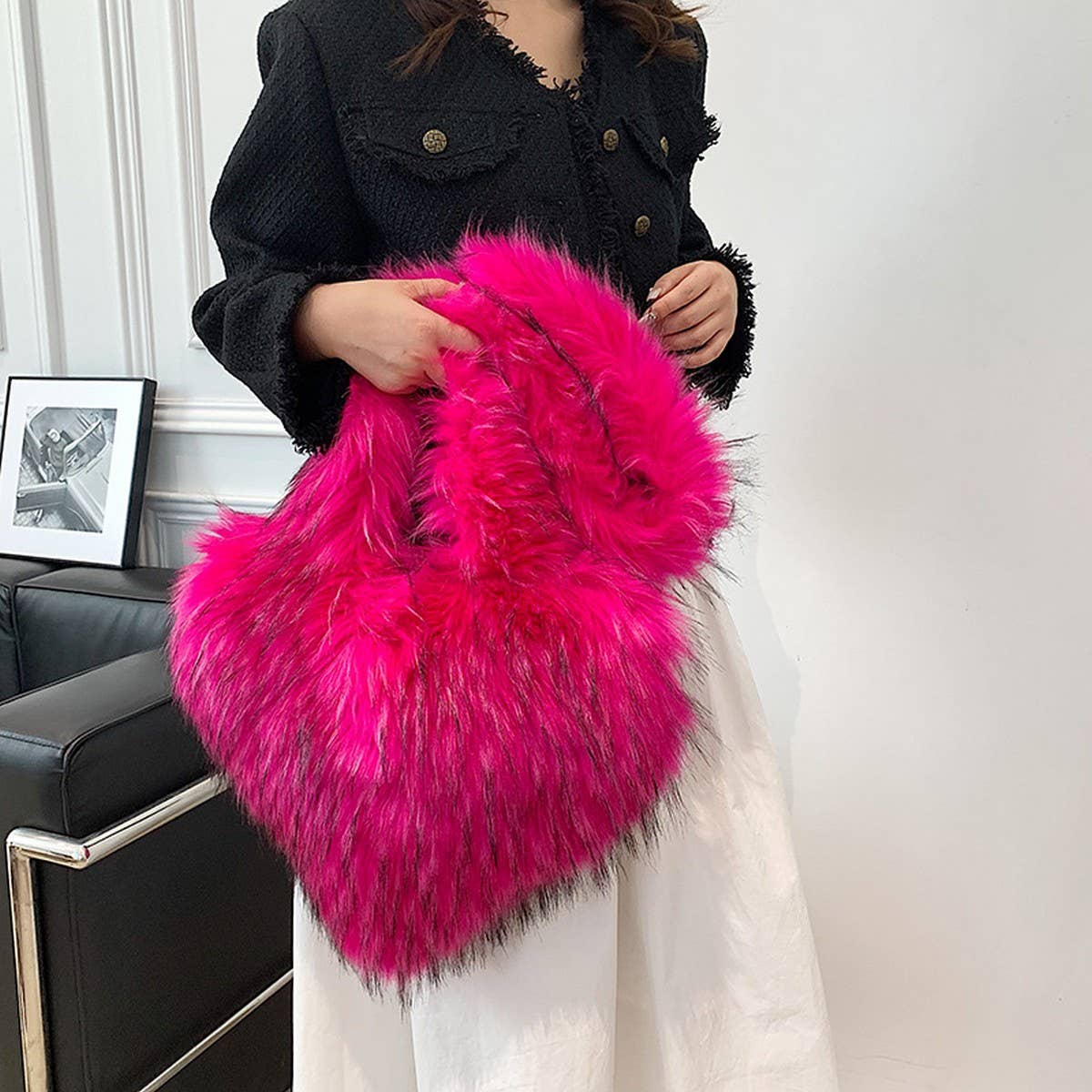 Fluffy Heart Shoulder Bag Women Plush Fur_CUAB00609