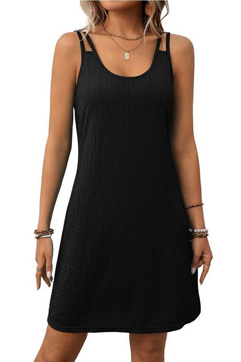 CWDSD7458_SUMMER SOLID COLOR LOOSE SLEEVELESS DRESS