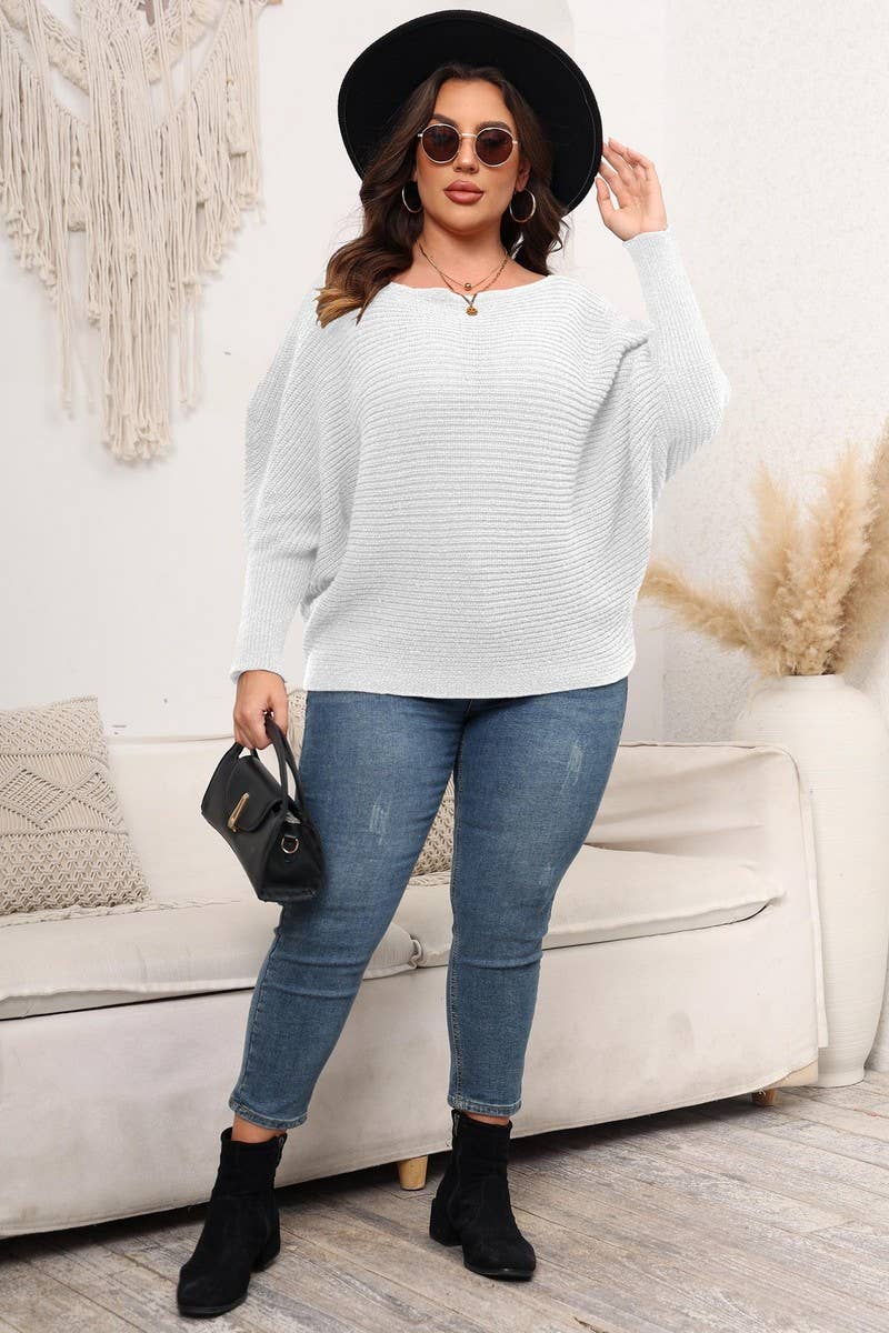CWOSWL1589_PLUS Size Round Neck Long Sleeve Sweater