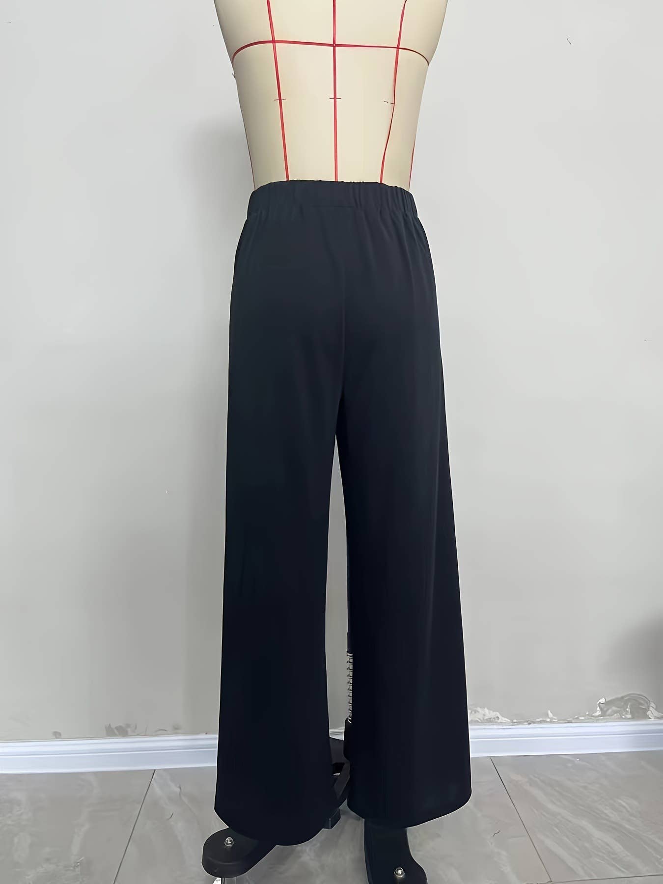 Elegant button-knitted stretch wide-leg pants