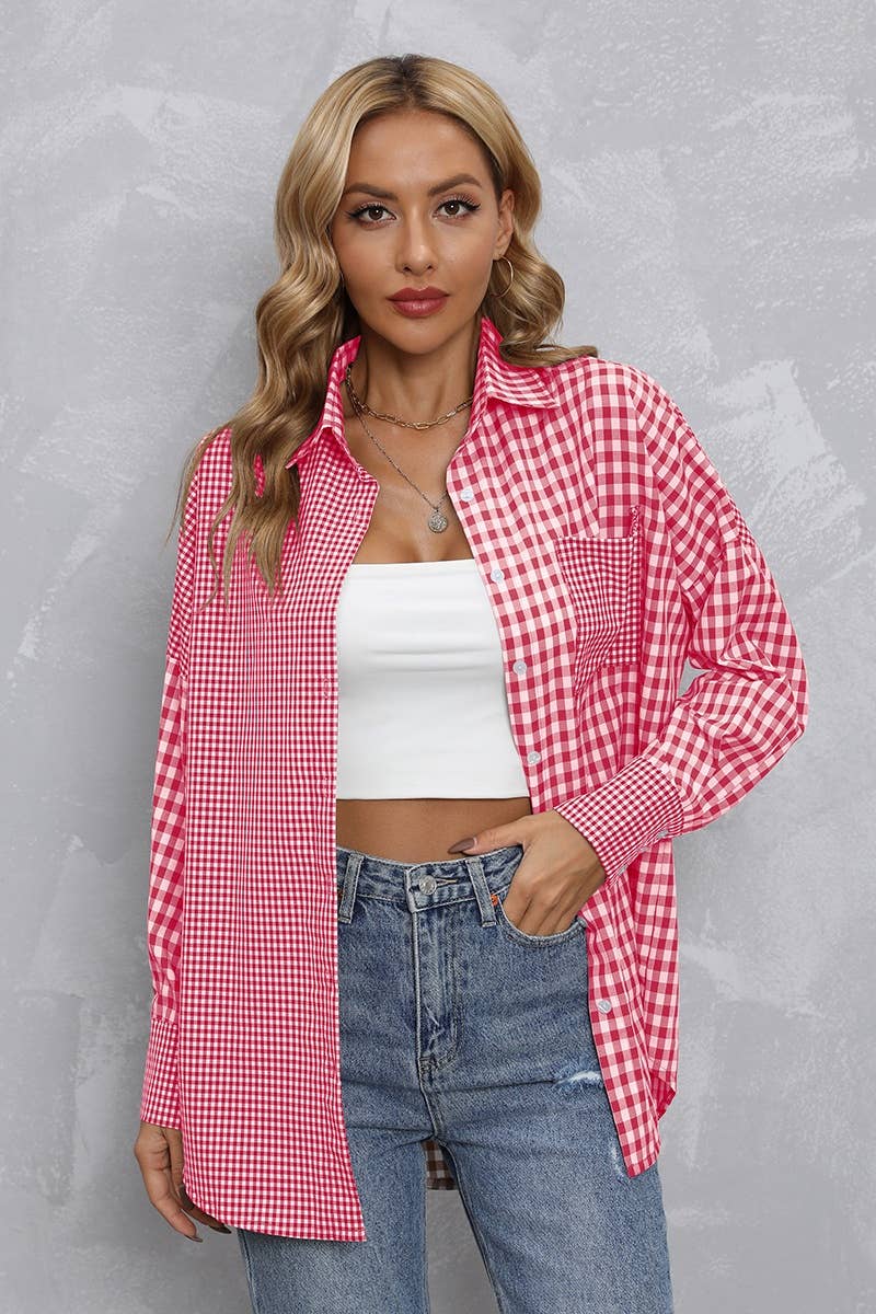 CWTSTL2078_COLOR-MATCHING PLAID LONG-SLEEVED SHIRT