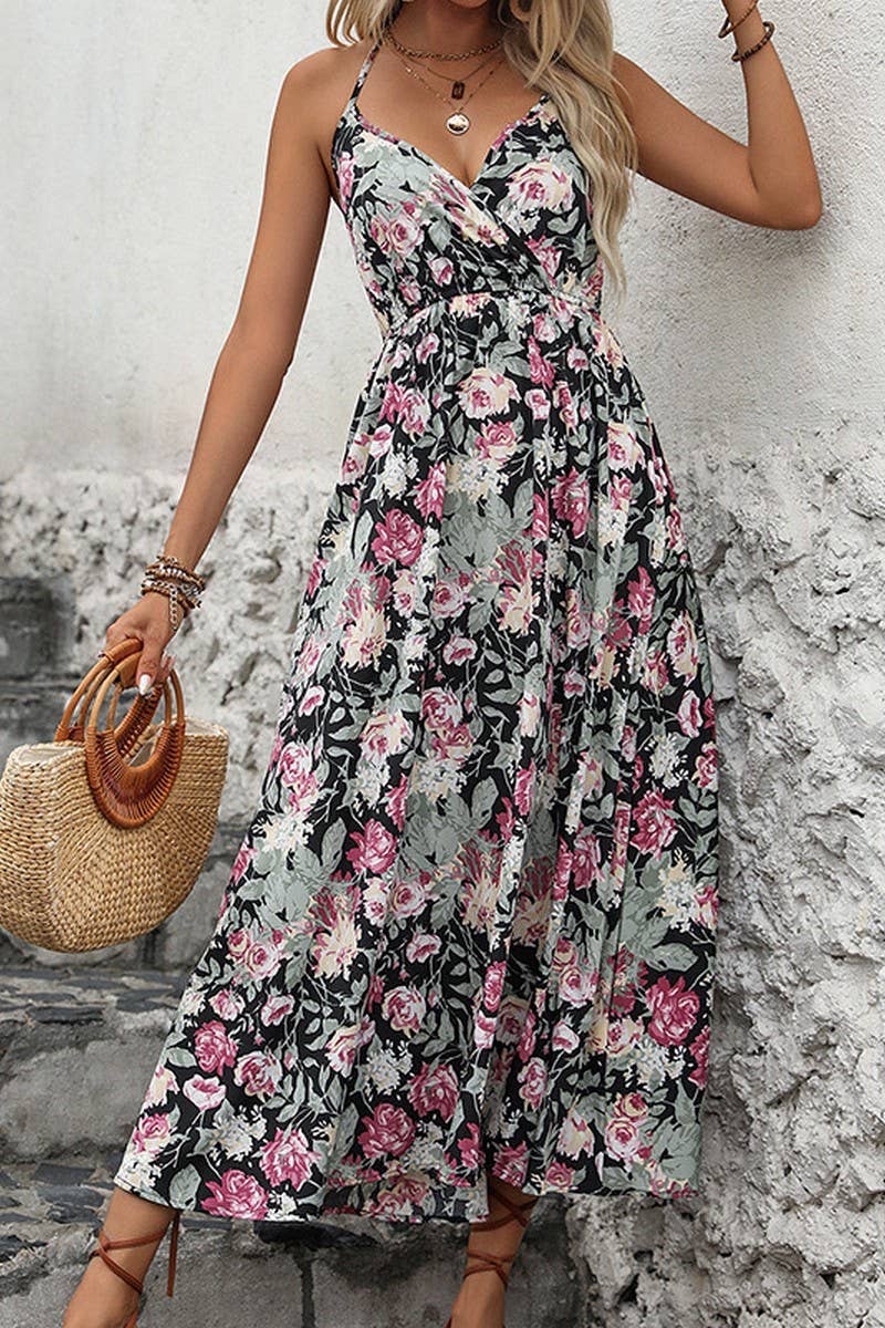 CWDMD2515_PRINTED SUSPENDER LONG DRESS