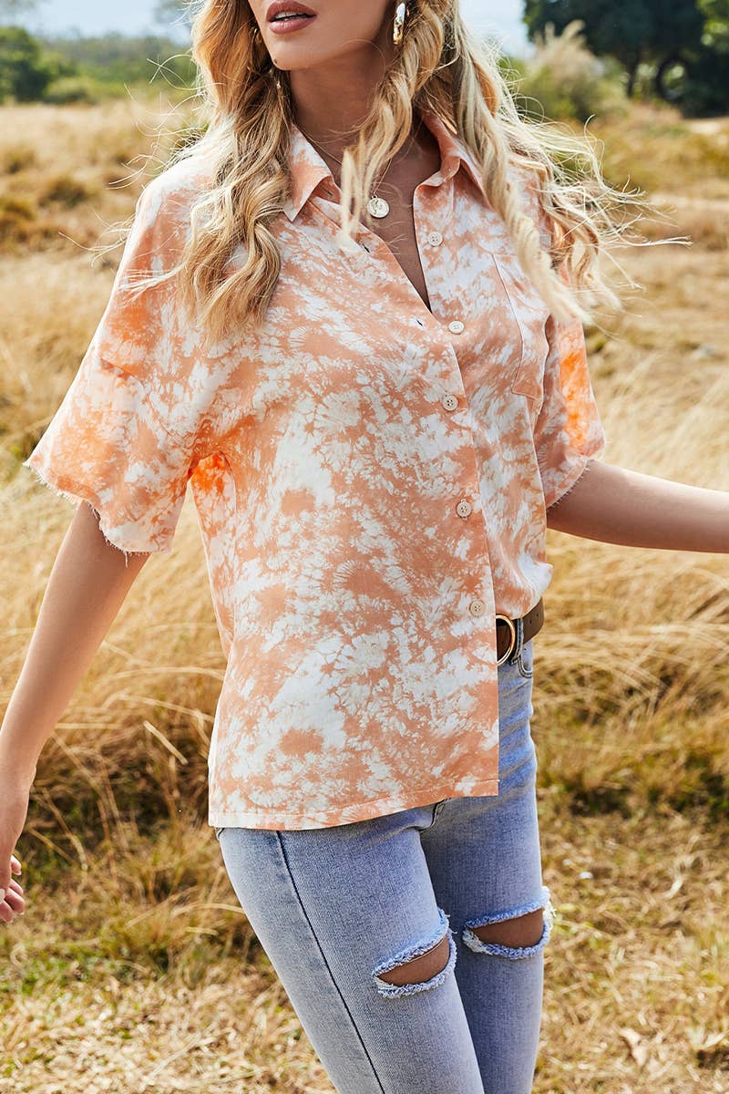 CWTBLS2000_SUMMER TIE-DYE FASHION COLOR-BLOCK SHIRT