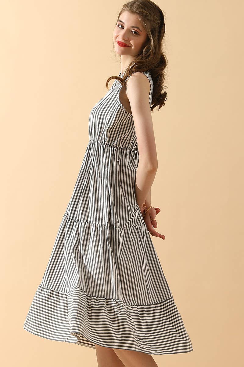 CWDMD821_STRIPE SLEEVELESS SHIRT COLLAR CANCAN DRESS