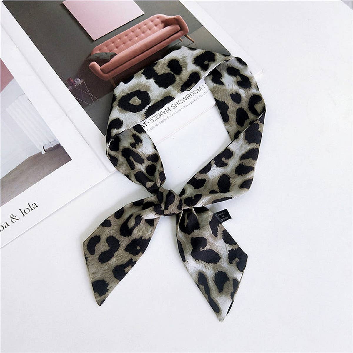 CWASC2385_MULTI COLORED HANDLE RIBBON LEOPARD PRINT SCARF