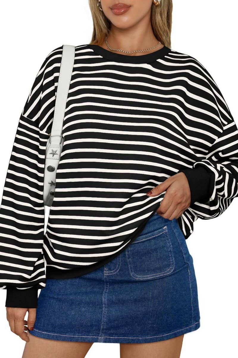 CWTBLL4009_STRIPED CREWNECK OVERSIZED SWEATSHIRT PULLOVER