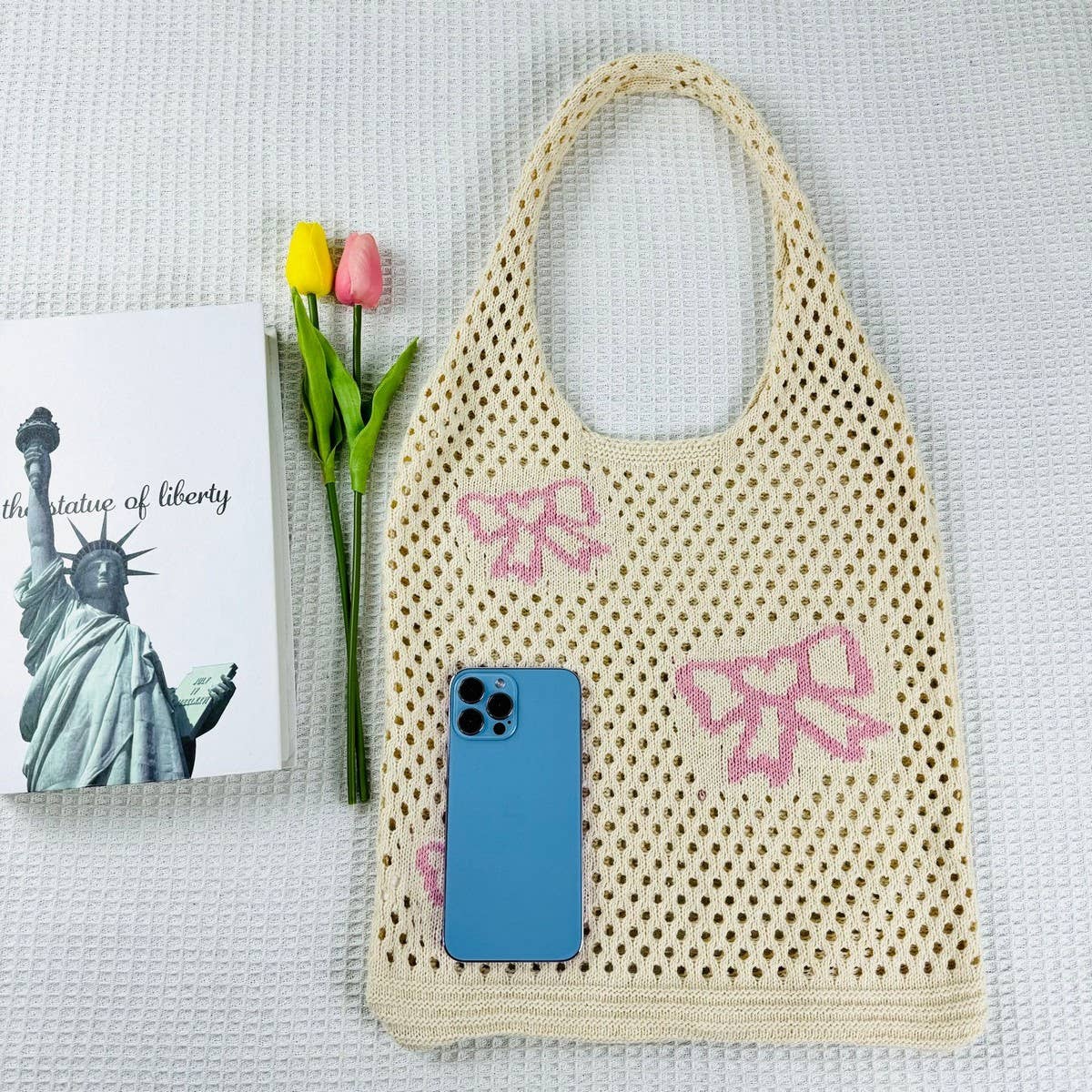 CWAB4580_BOW KNITTED WOVEN BEACH SHOULDER BAG