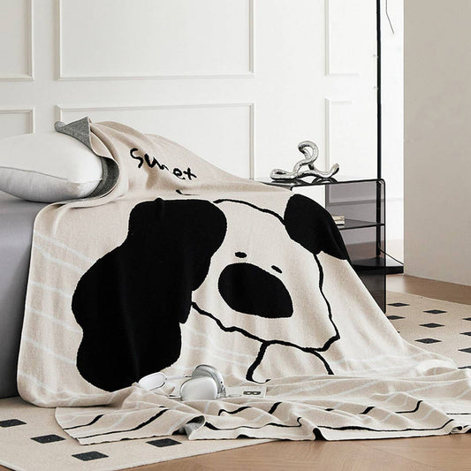 THIN COTTON CARTOON PUPPY KNITTED BLANKET