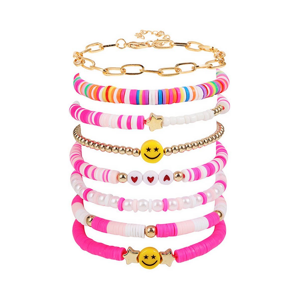 RAINBOW IMITATION PEARL 8-PIECE BRACELET SET_CWMM3511