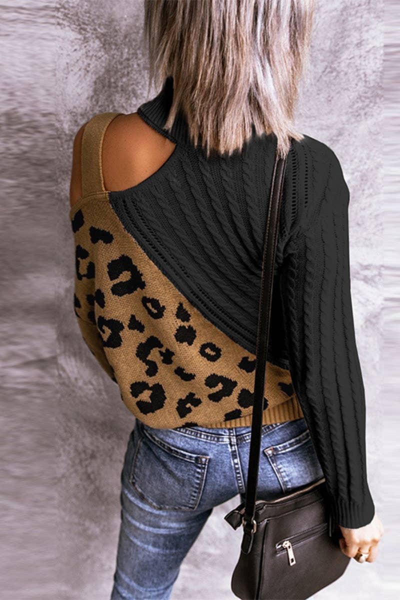 CWOSWL6674_LEOPARD PRINT OFF-THE-SHOULDER BUCKLE SWEATER