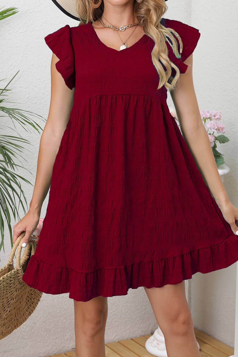CWDSD8206_SUMMER FRENCH RETRO PLEATED RUFFLE DRESS
