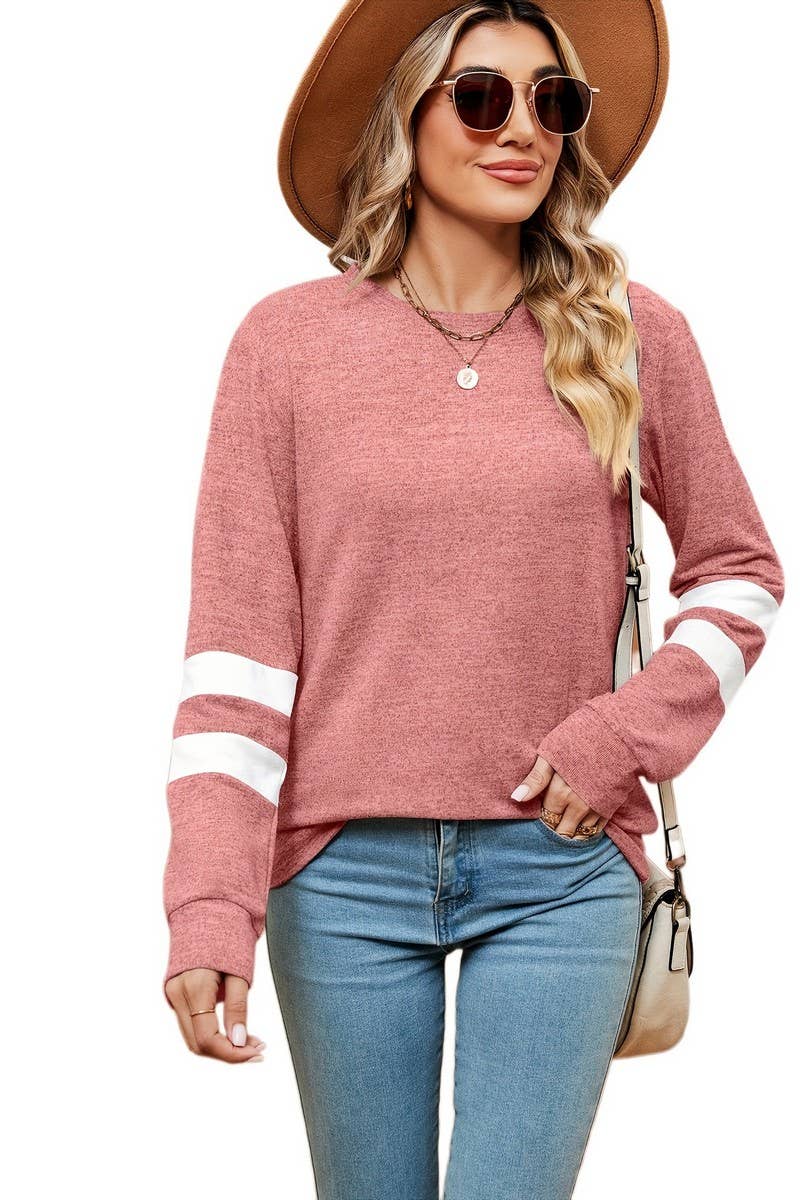 CWTBLL2387_ROUND NECK LONG SLEEVE COLORBLOCK BOTTOMING TOP