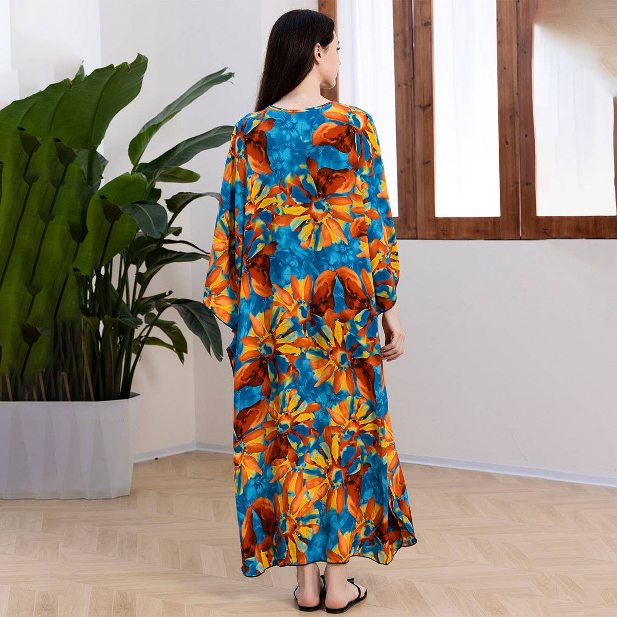 Rayon Print Beach Cover-Up with Woven Front_CWMM6213