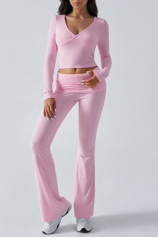 CWSS0769_SLIM-FIT V-NECK LONG SLEEVE TOP SHORT PANT SUIT