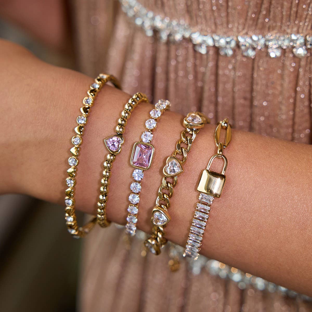18K Gold Zircon Bracelet in Stainless Steel_CWAJE4625