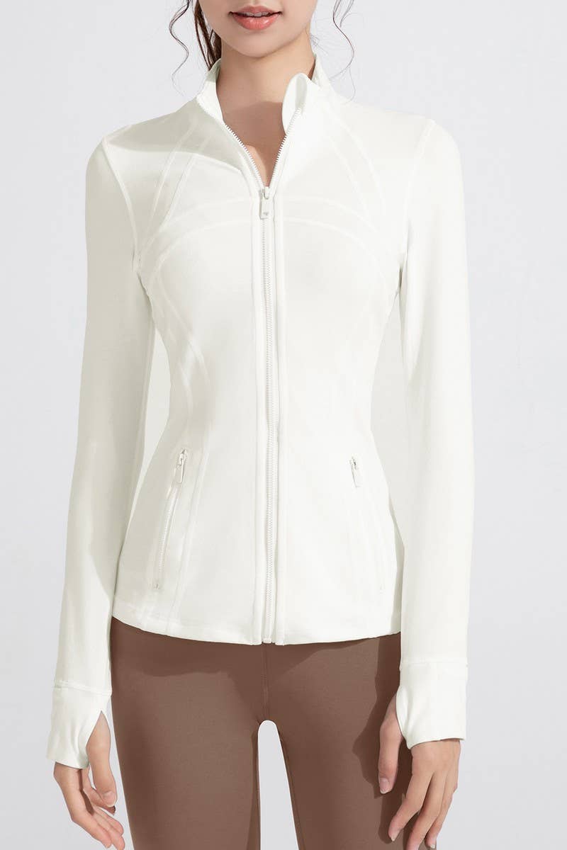 CWOCO1026_STAND COLLAR SPORTS LONG SLEEVE ZIP UP COAT