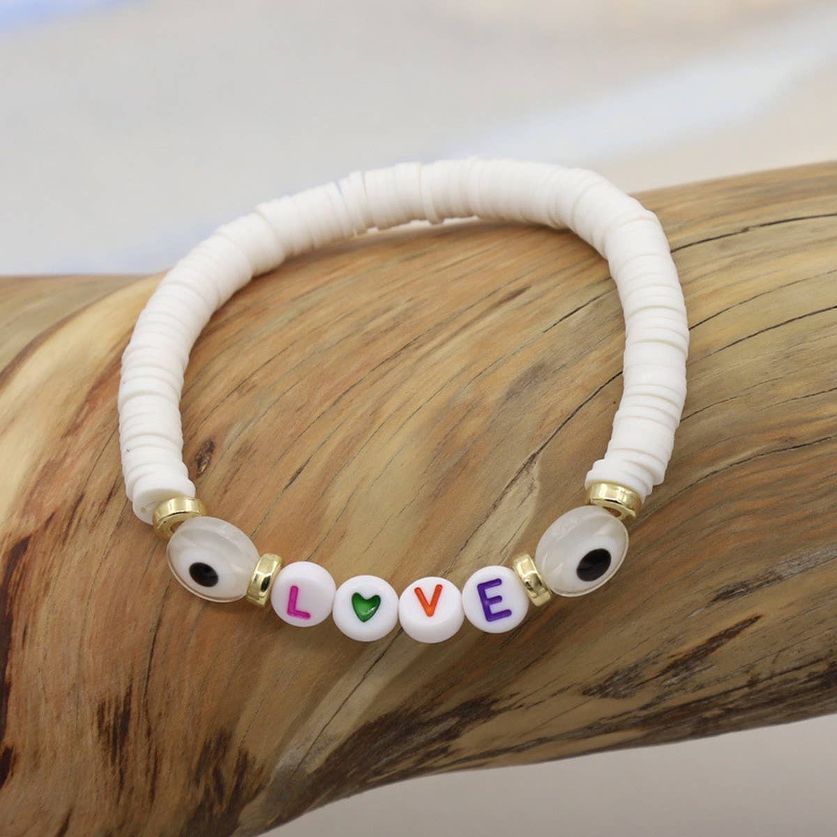 COLORFUL POLYMER CLAY LETTER BEADED BRACELET