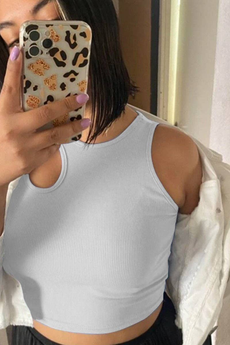 CWTTK0502_RIBBED BELLY-BARING CUT-OUT SLEEVELESS TANK TOP