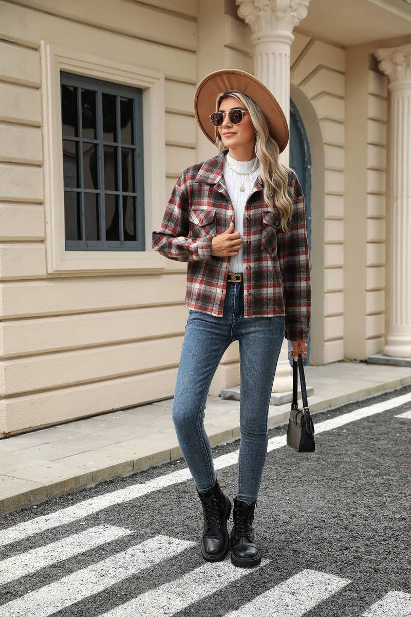 CWOCO0490_LAPEL PLAID BUTTON LONG-SLEEVED WOOLEN COAT