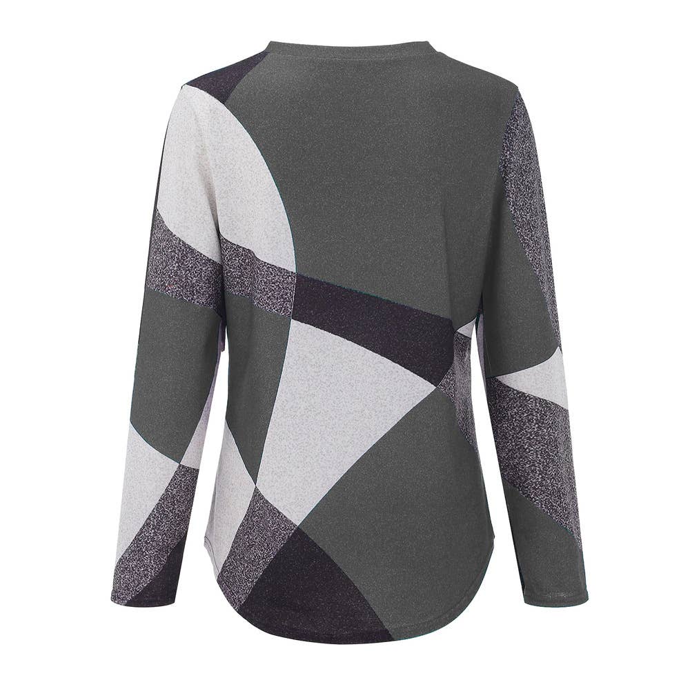 COMFORTABLE GEOMETRIC DESIGN COLOR CONTRAST SHIRT