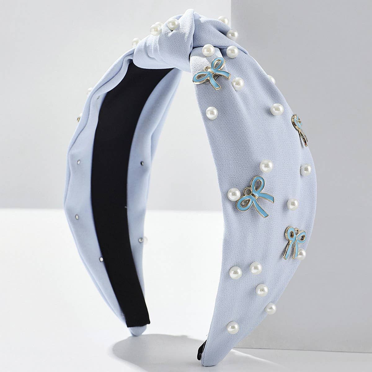 SOLID COLOR PEARL BOW KNOTTED WIDE BRIM HEADBAND_CWAHA2606