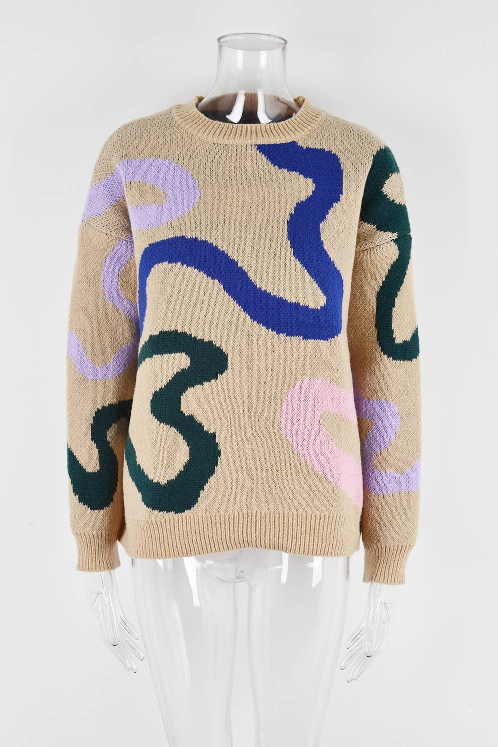 CREW-NECK GEOMETRIC LOOSE PULLOVER SWEATER