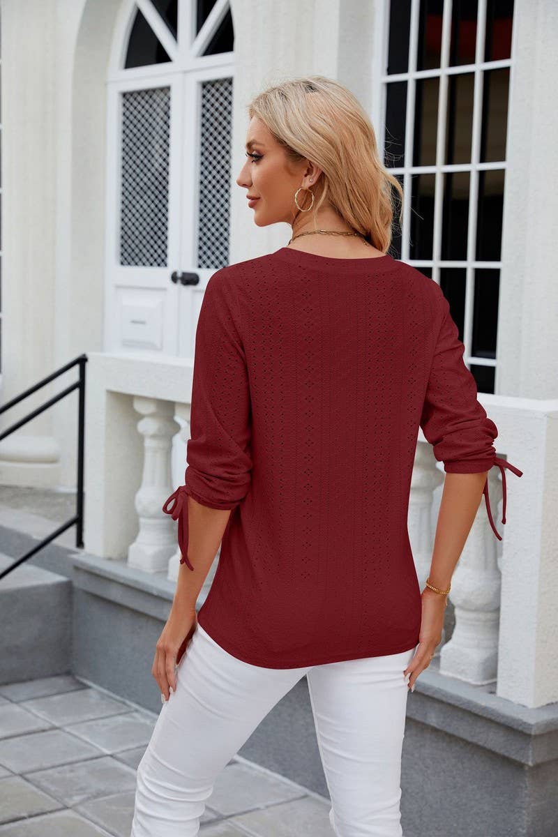 CWTTS0814_3/4 Sleeve V-Neck Knit Top