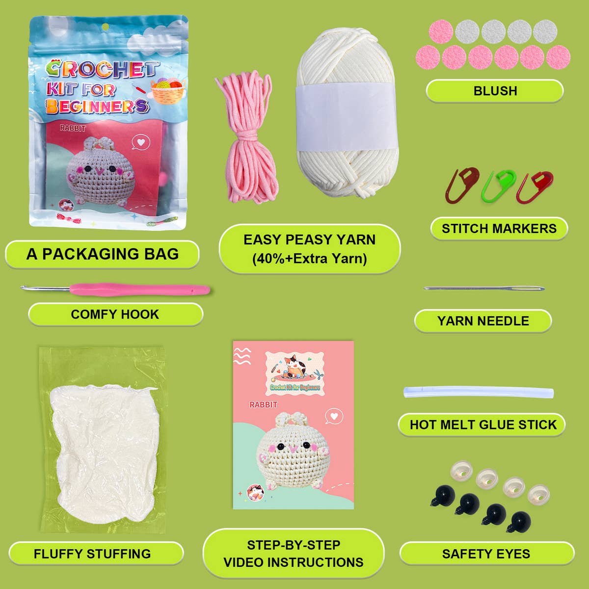 HANDMADE BUNNY DOLL CROCHET MATERIAL PACKAGE