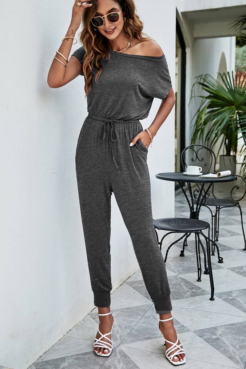 CWSJS0442_Round neck off The Shoulder Short Sleeve Jumpsuits