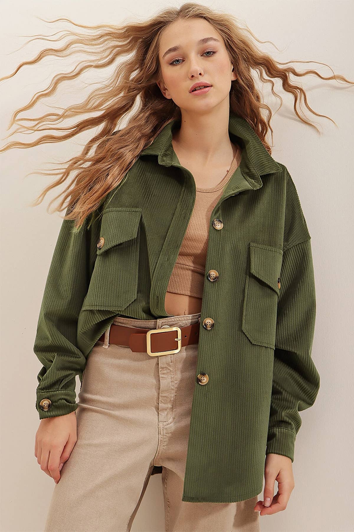 CORDUROY POCKET LONG SLEEVE IRREGULAR CARDIGAN