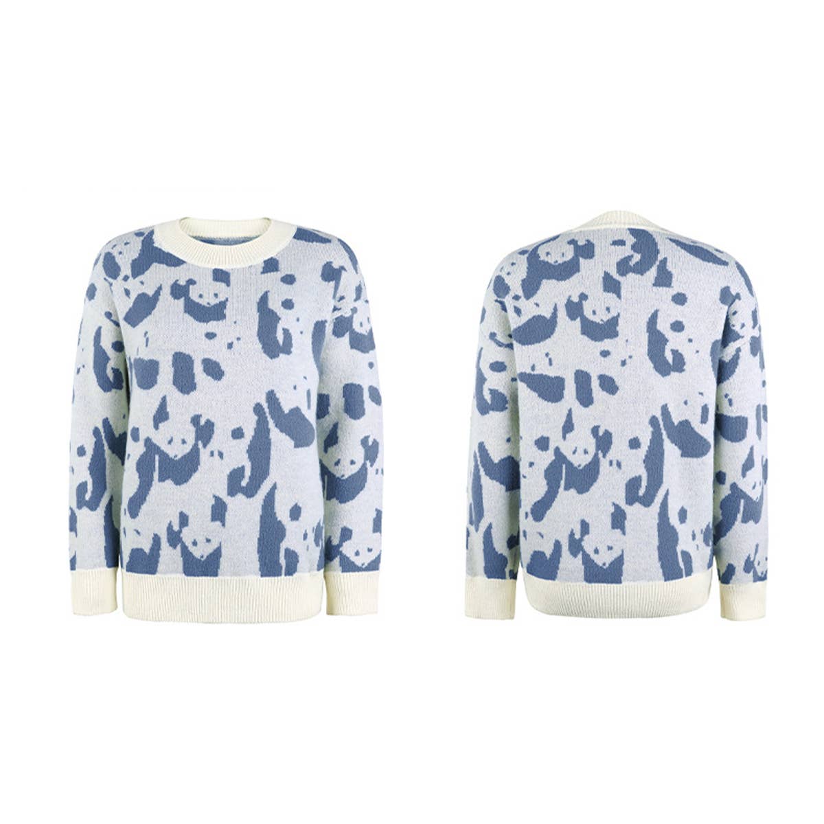 COLOR-CONTRAST ANIMAL PRINT CREW NECK SWEATER