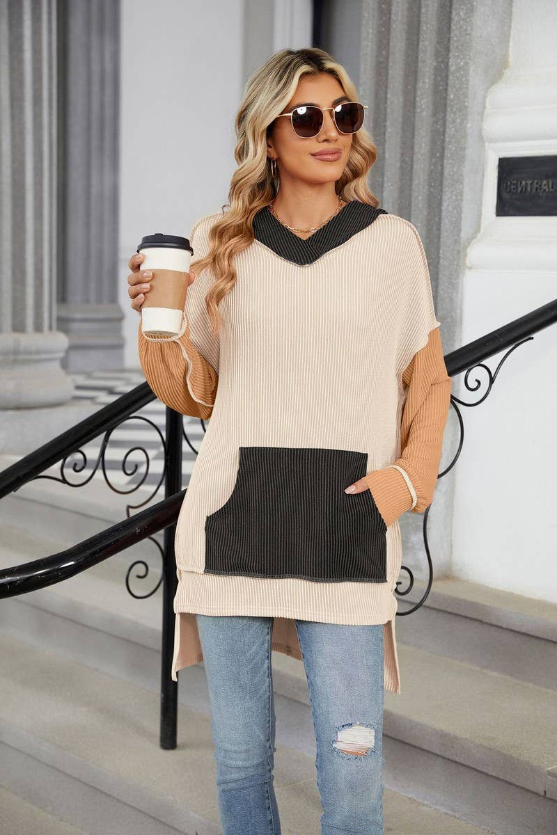 CWOHOL1111_AUTUMN AND WINTER COLOR MATCHING IRREGULAR HOODIE