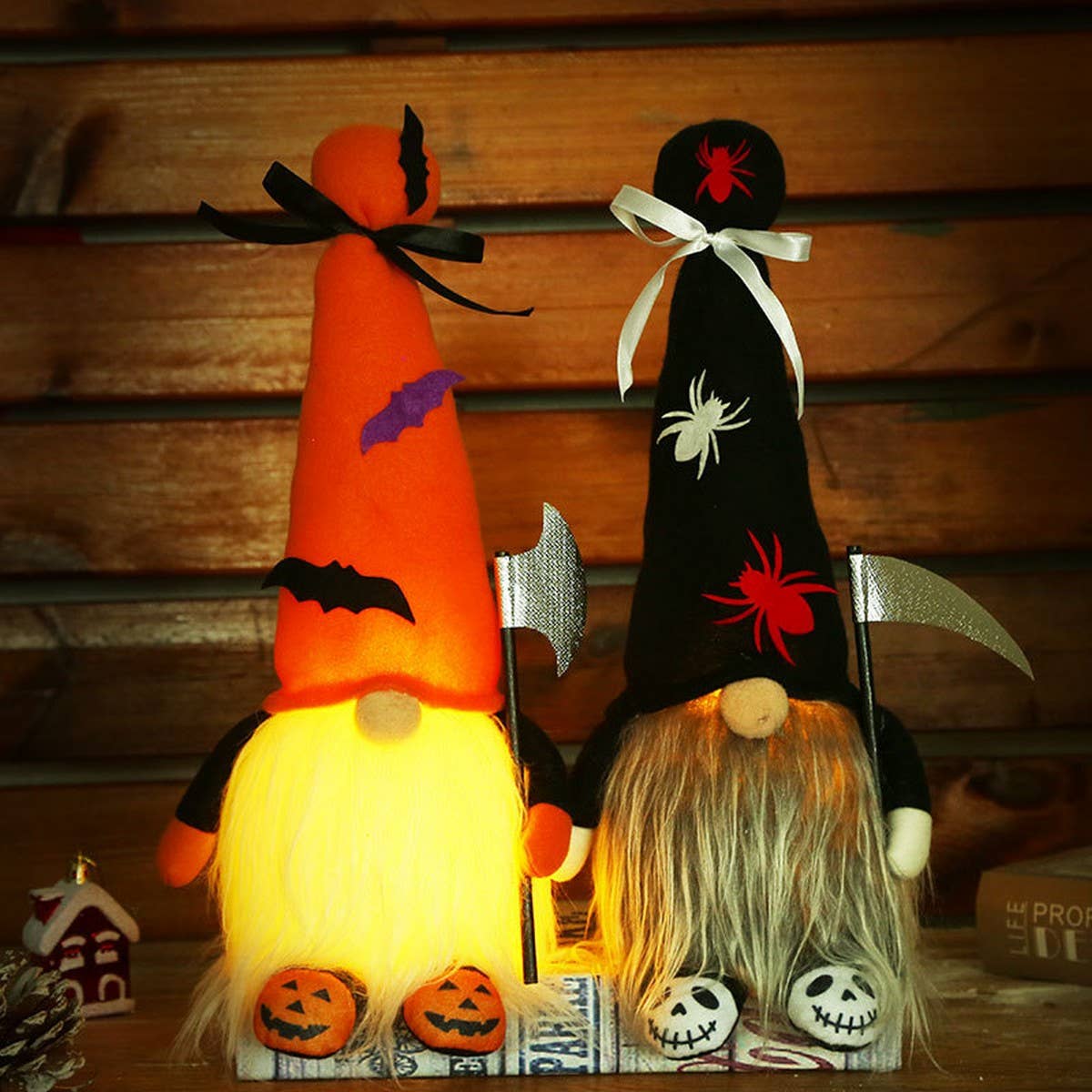 CWMM9477_HALLOWEEN SPIDER BAT RUDOLPH GLOWING DWARF DOLL