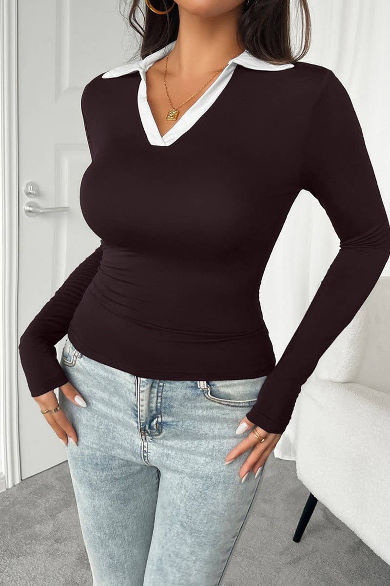 CWTTL1985_AUTUMN AND WINTER TEMPERAMENT SLIM FIT KNITTED TOP