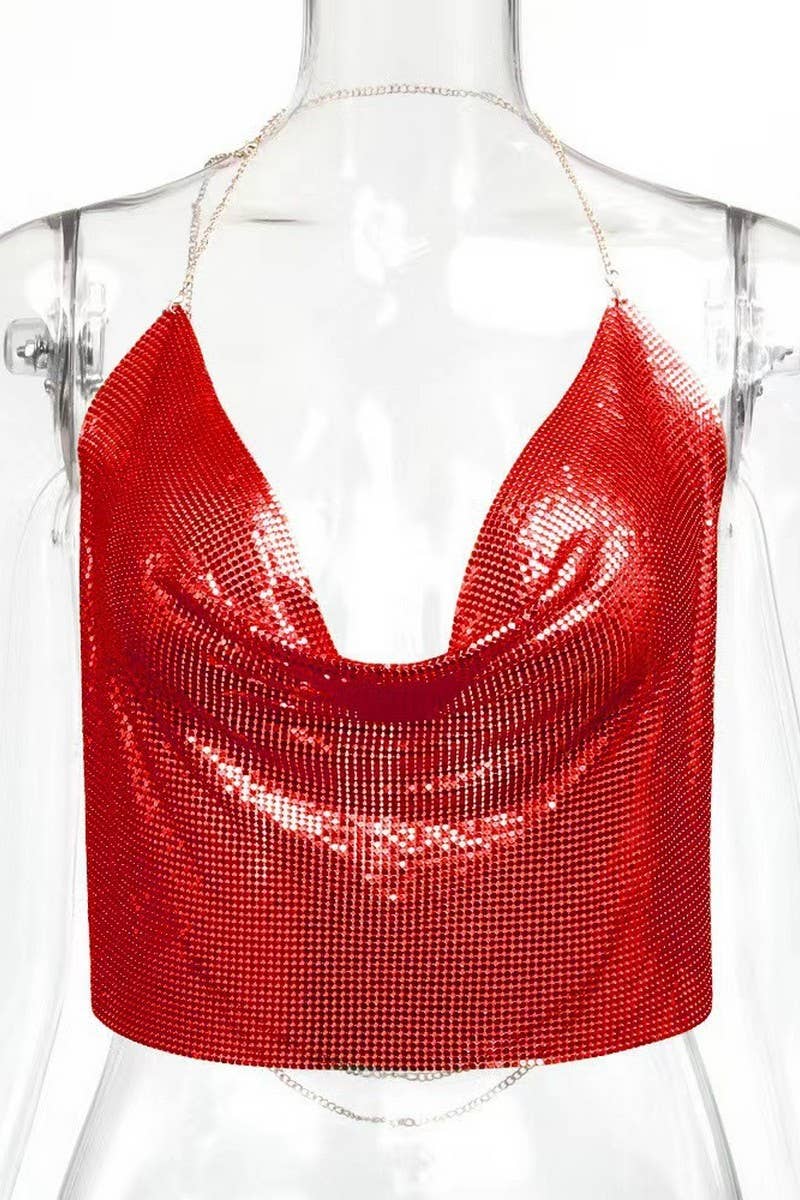 CWTTSL0402_DEEP V HOLLOW SEQUIN SEXY SWIMSUIT BACKLESS TOP