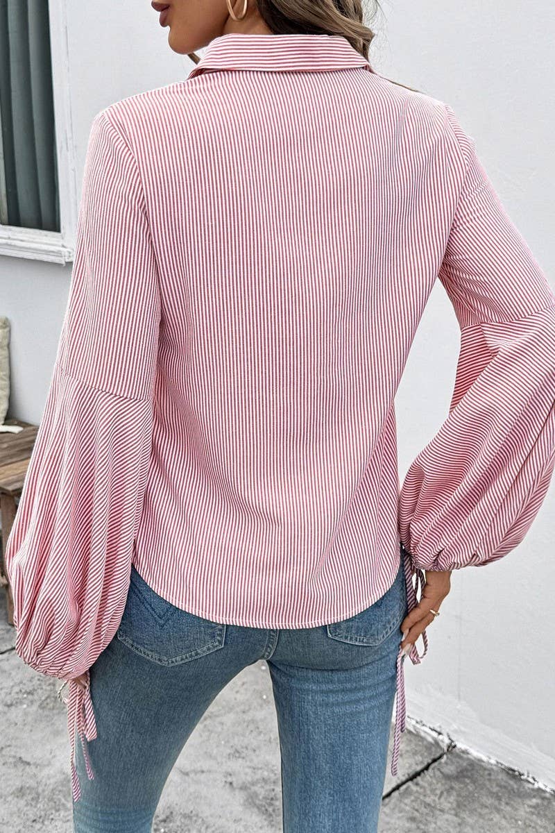 CWTSTL00964_STRIPED PATCHWORK LANTERN SLEEVE BLOUSE