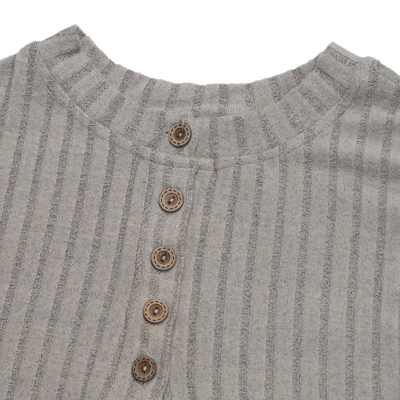 BUTTON-DOWN CREW-NECK FROSTED PIT STRIPE T-SHIRT