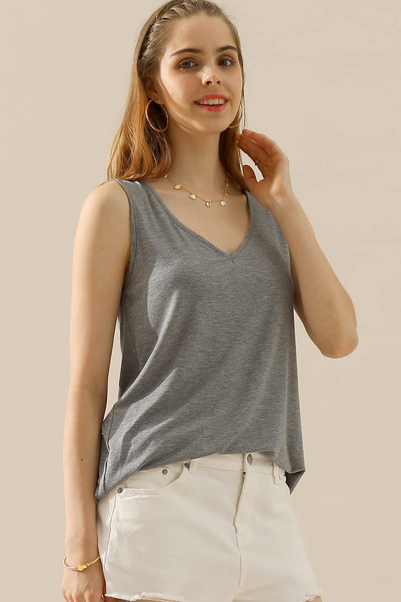 CWTTSL193-P_V NECK WIDE SLEEVELESS SOLID TEE SHIRTS TOPS
