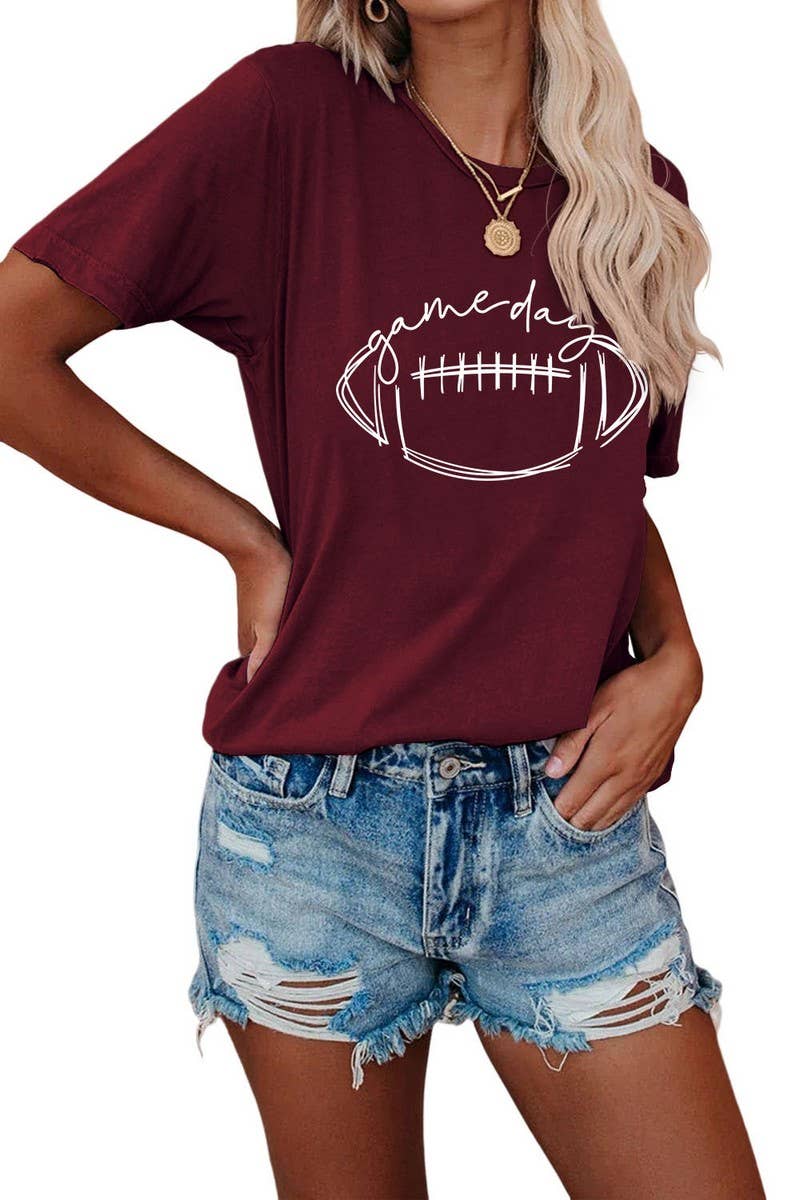 CWTTS0587_WOMEN GAME DAY PRINTING SHORT SLEEVE T SHIRT TOP