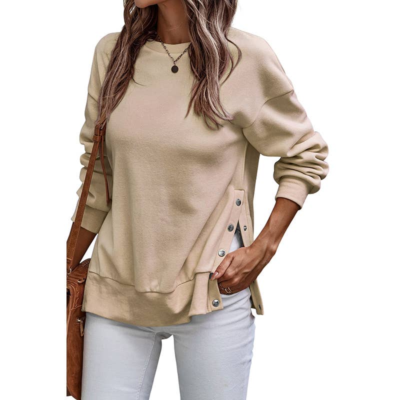 Casual style split loose long-sleeved sweatshirt