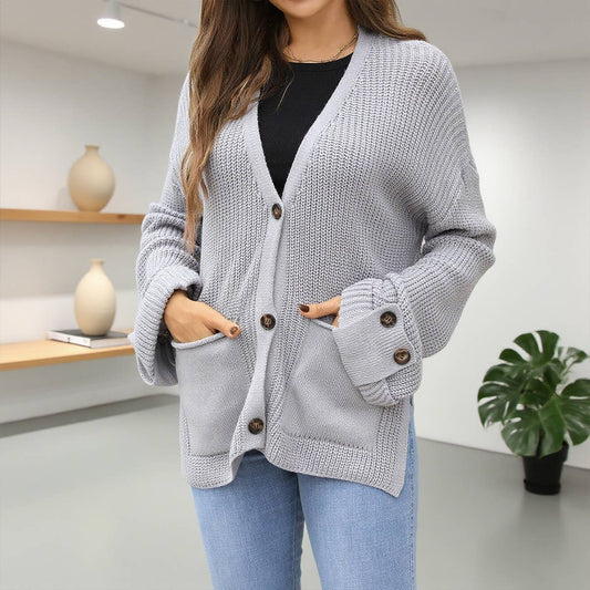 Fashionable V-neck loose knitted cardigan