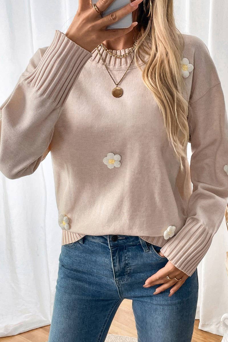 CWOSWL6838_FALL FLORAL KNITTED CREWNECK SWEATER