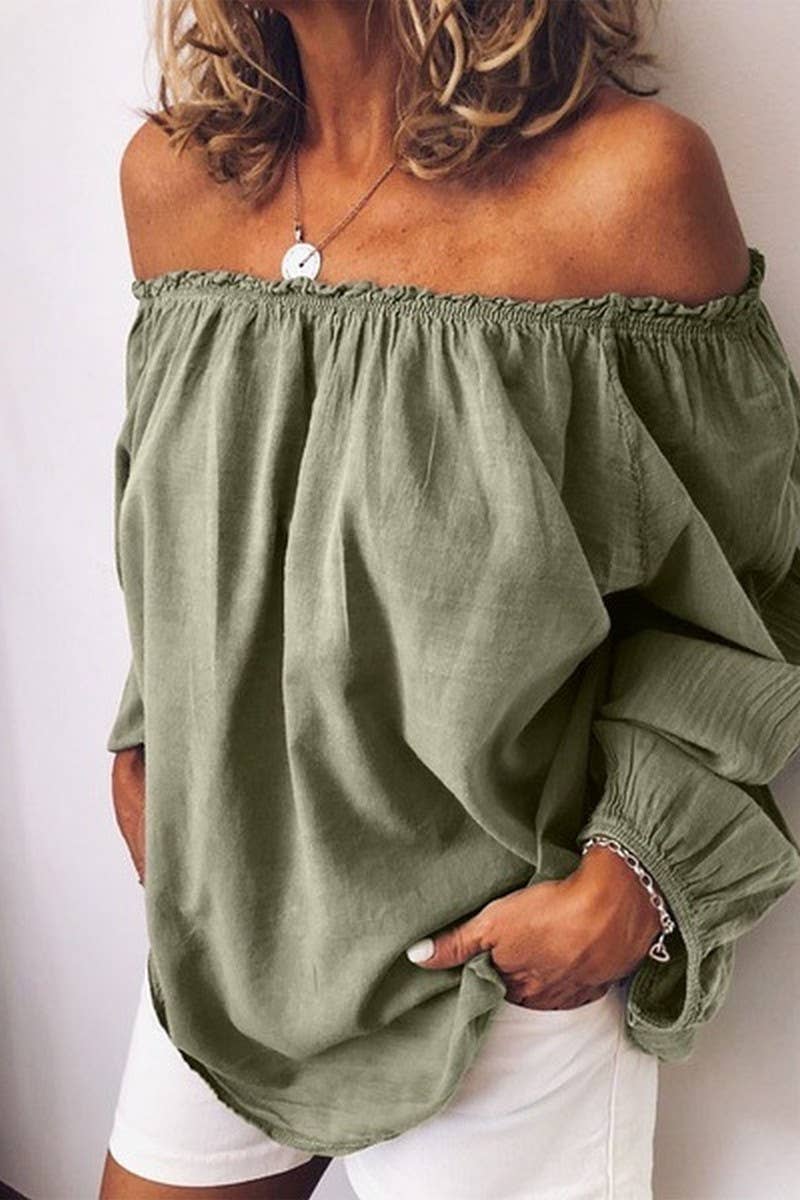 CWTTL01004_BOAT NECK ELASTIC PLEATED SOLID COLOR SHIRT