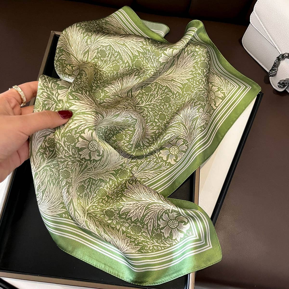 Green Floral Square Neck Scarf for Women